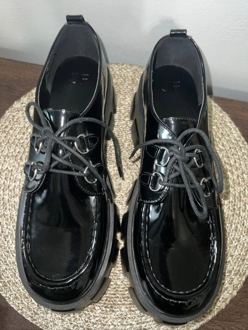 Just Fab Y2K 90's Black Lace-up Lug Heel Platform Chunky Loafers Womens Size 11